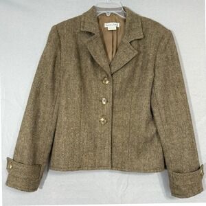 VTG Stephanie Andrews Women's Wool Herringbone Blazer Size 10 Tweed Y2K Preppy